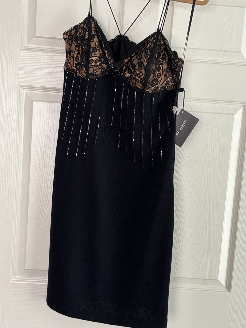 St. John Collection Black and Nude Lace-Trim Slip Dress